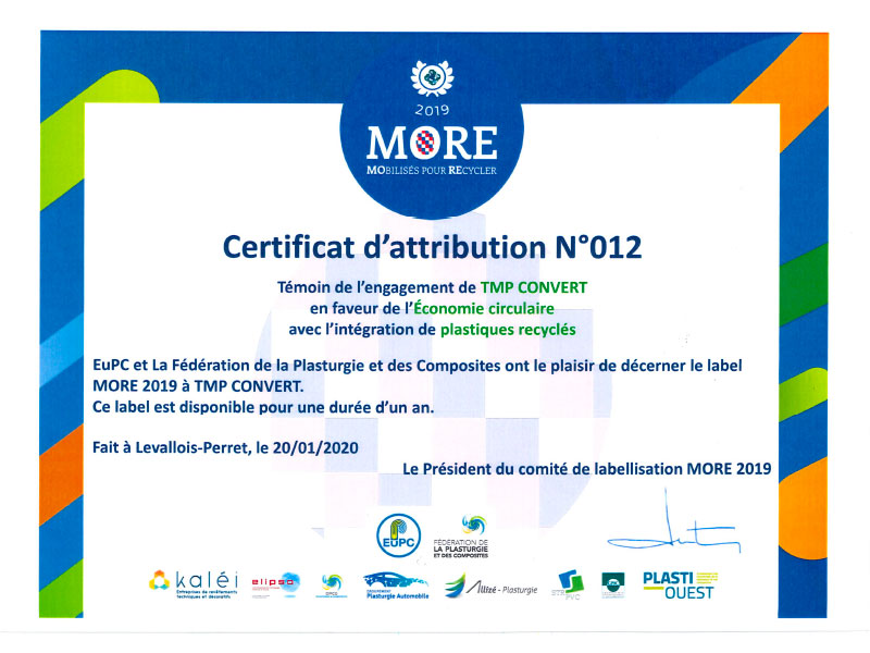 Certificat Label More 2019 TMP CONVERT